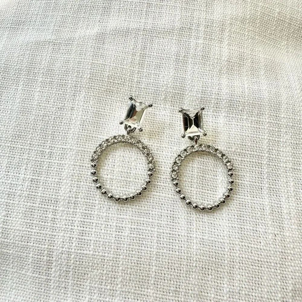 Rhinestone Circle stud dangle Earrings ￼